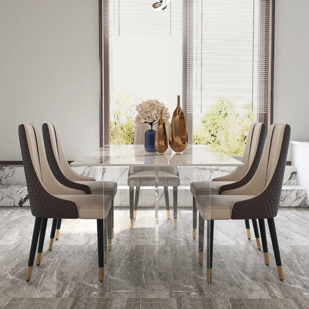 Modern Sintered Stone Dining Table Double Pedestal Table with Acrylic Base for Home