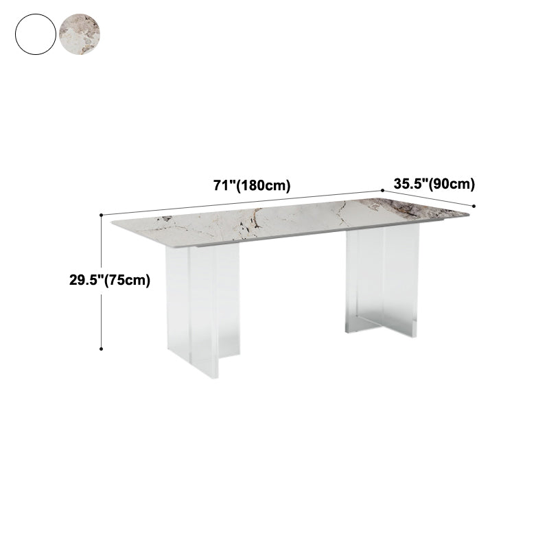 Modern Sintered Stone Dining Table Double Pedestal Table with Acrylic Base for Home