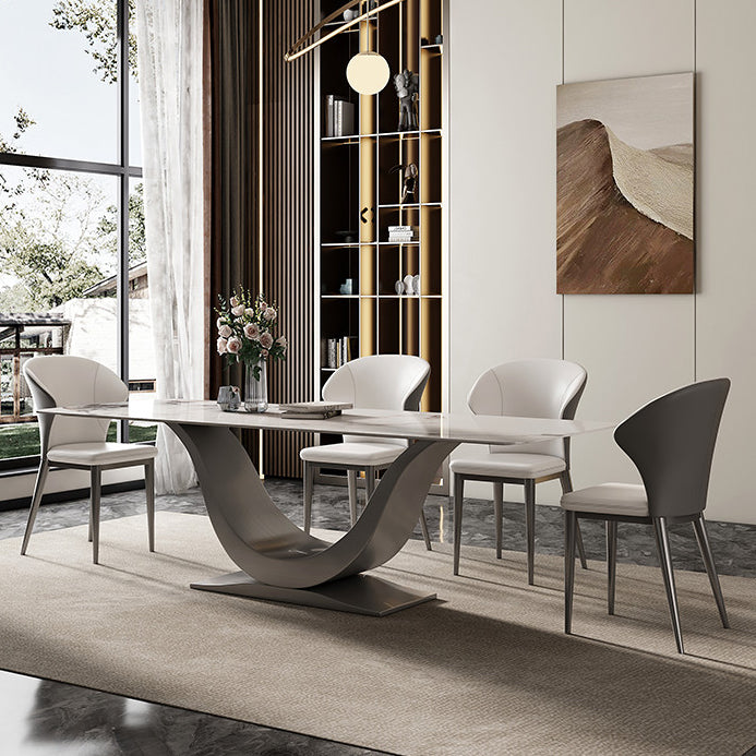 Modern Style Pedestal Dining Table Sintered Stone Rectangle Table for Home