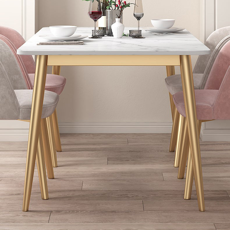 Sintered Stone Dining Table Traditional Luxury 4 Legs Table with Gold Frame