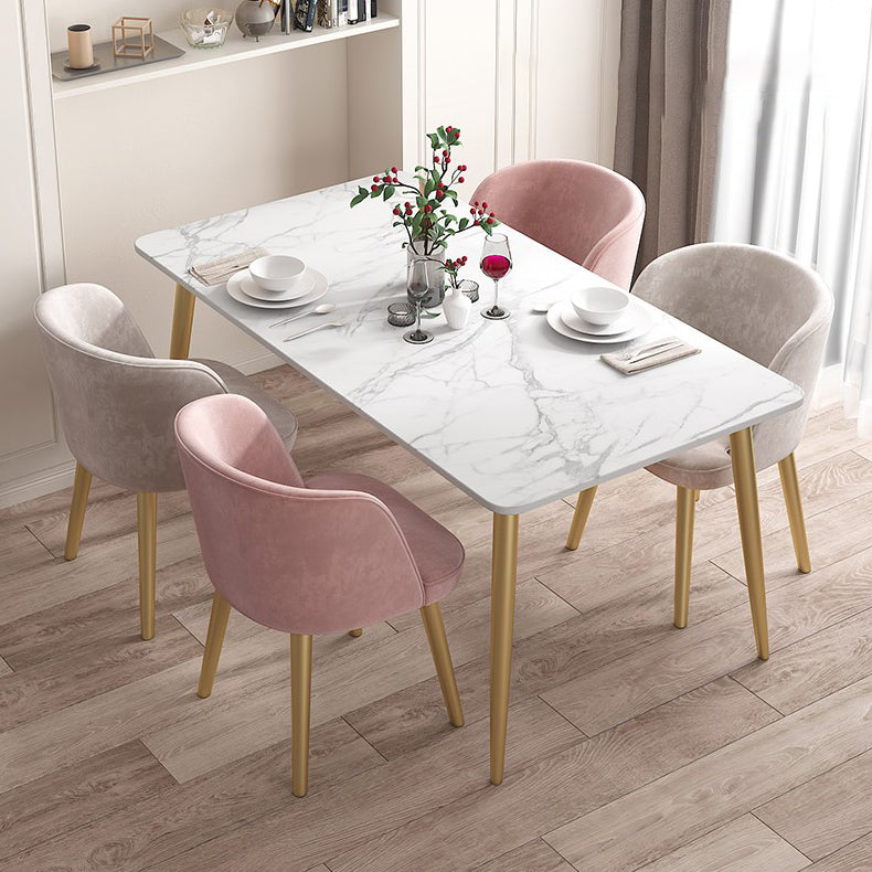 Sintered Stone Dining Table Traditional Luxury 4 Legs Table with Gold Frame