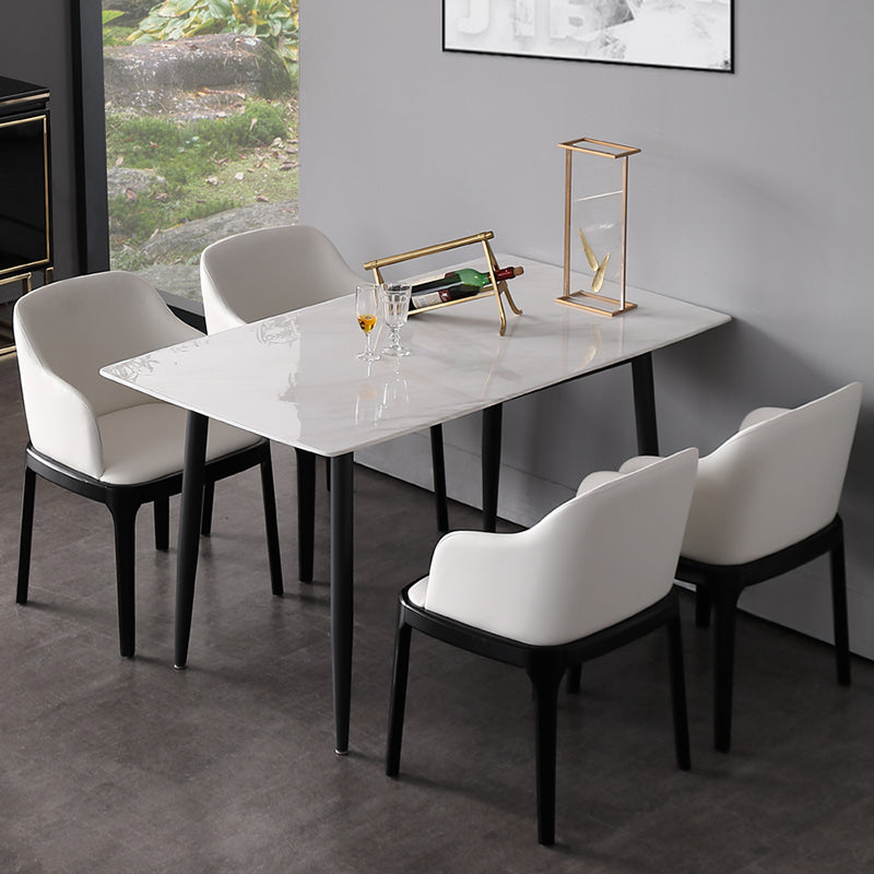 Industrial White Table for Restaurant Rectangle Dining Table with Black 4 Legs