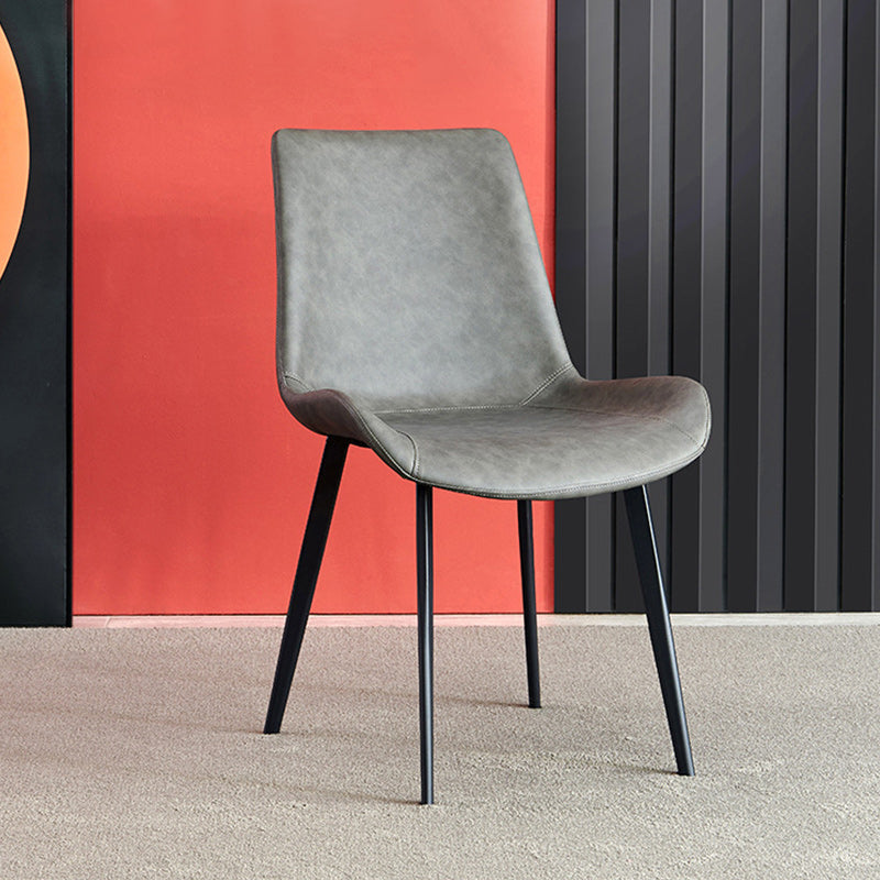 Industrial Leather Dining Chairs Solid Back Arm Side Chairs for Kitchen