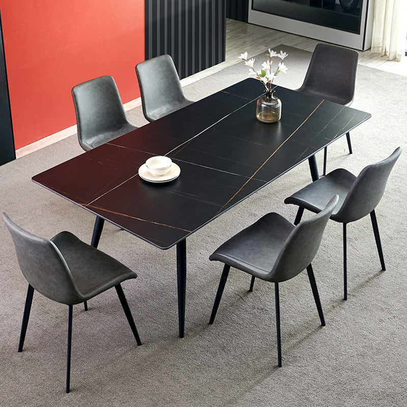 Industrial Leather Dining Chairs Solid Back Arm Side Chairs for Kitchen