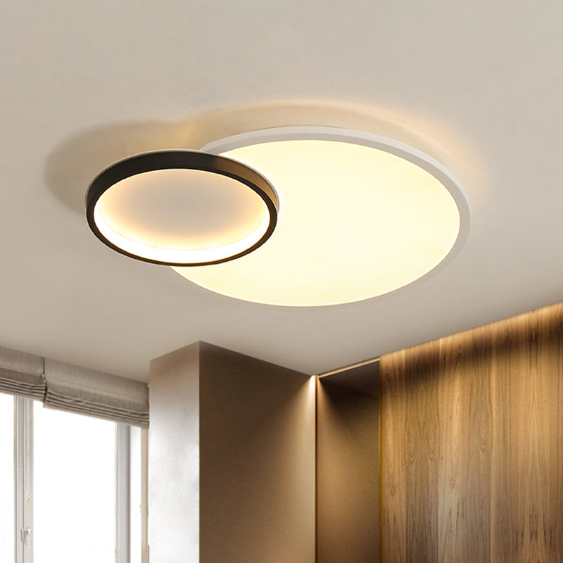 Round Flush Mount Modern Acryl Led Zwart en White Flush Light Fixture met verzonken Diffuser in Wit/Warm/Natural Light, 16 "/19.5" Wide