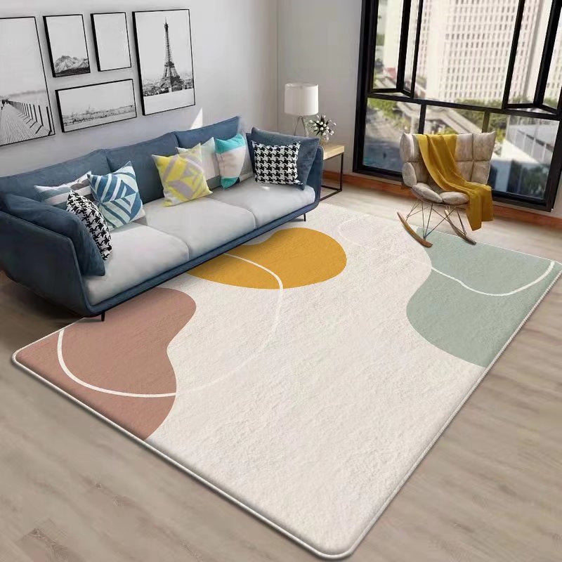 Beige Color Block Rug Polyester Nordic Indoor Rug Non-Slip Backing Rug for Drawing Room
