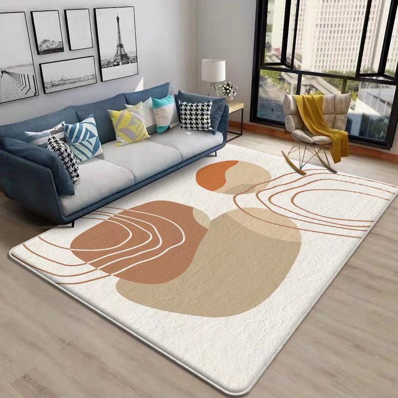 Beige Color Block Rug Polyester Nordic Indoor Rug Non-Slip Backing Rug for Drawing Room