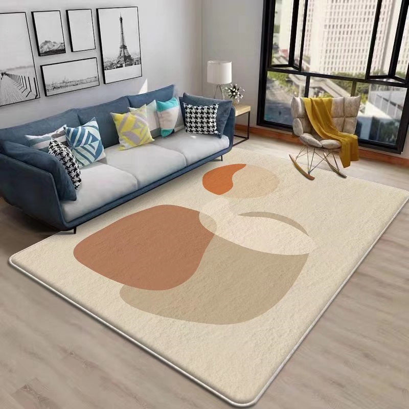 Beige Color Block Rug Polyester Nordic Indoor Rug Non-Slip Backing Rug for Drawing Room