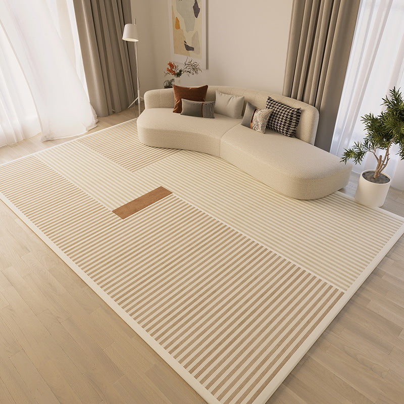 Beige Simple Carpet Polyester Line Area Carpet Stain Resistant Carpet for Living Room