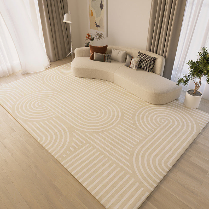Beige Simple Carpet Polyester Line Area Carpet Stain Resistant Carpet for Living Room