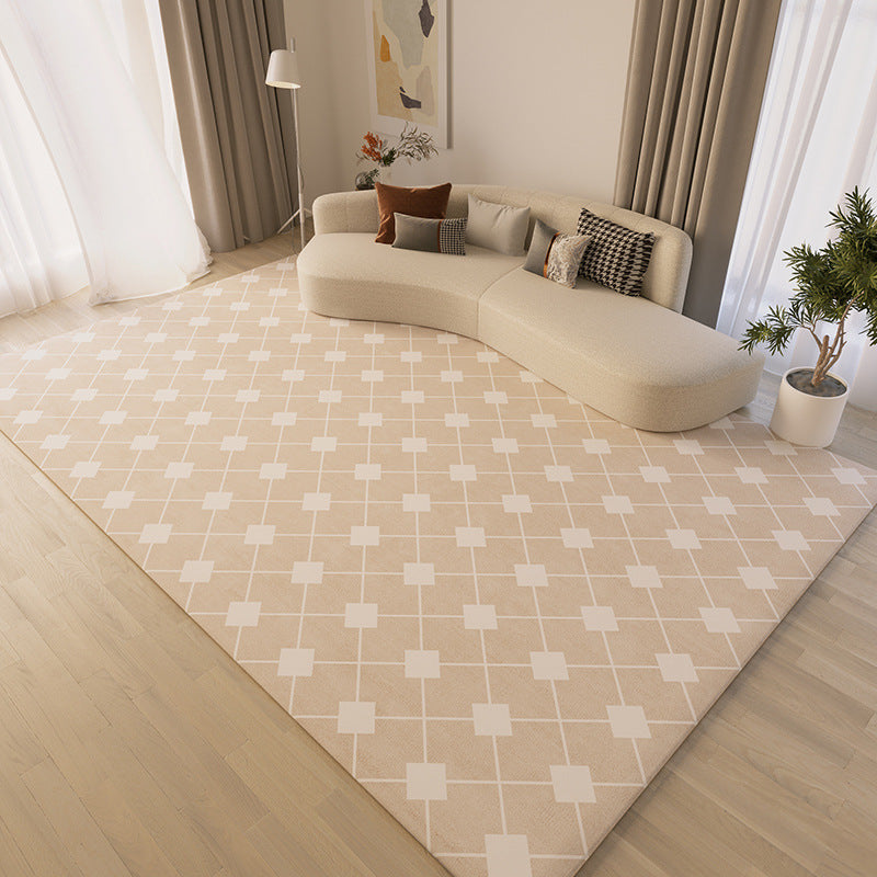Beige Simple Carpet Polyester Line Area Carpet Stain Resistant Carpet for Living Room