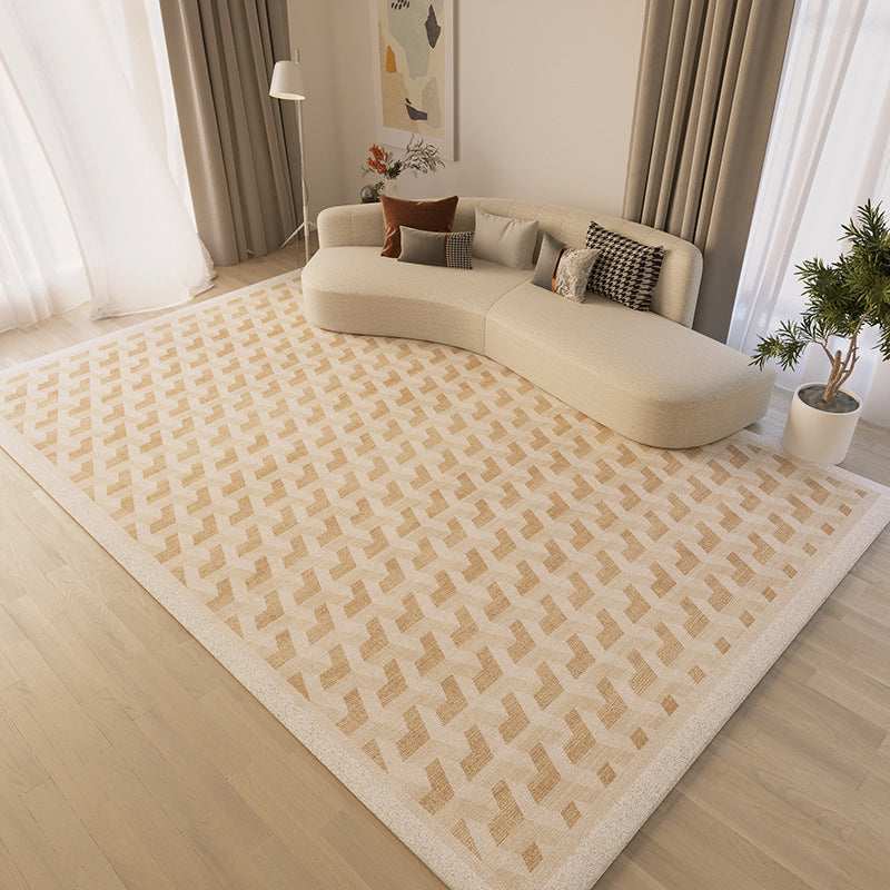 Beige Simple Carpet Polyester Line Area Carpet Stain Resistant Carpet for Living Room