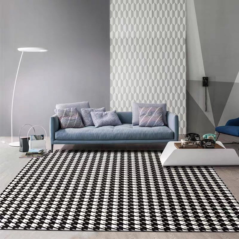 Black Modern Rug Polyester Abstract Print Rug Washable Rug for Living Room