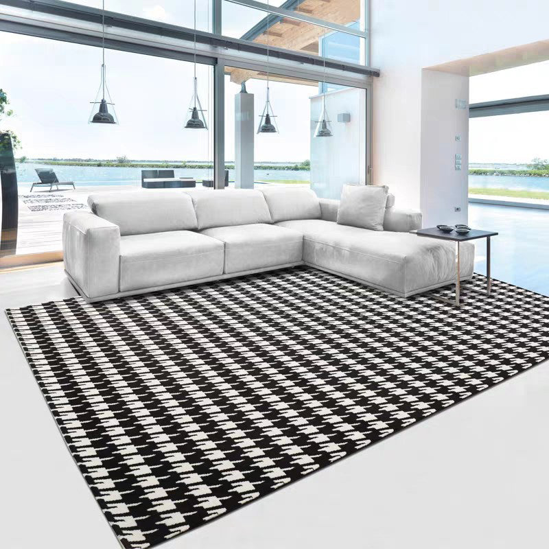 Black Modern Rug Polyester Abstract Print Rug Washable Rug for Living Room