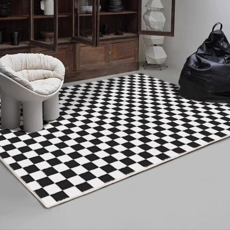 Black Modern Rug Polyester Abstract Print Rug Washable Rug for Living Room