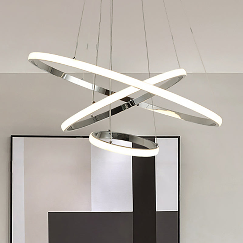 3/4 Lights Living Room Chandelier with Ring Acrylic Shade Modern Gold/Chrome Led Hanging Light Fixture in Warm Light