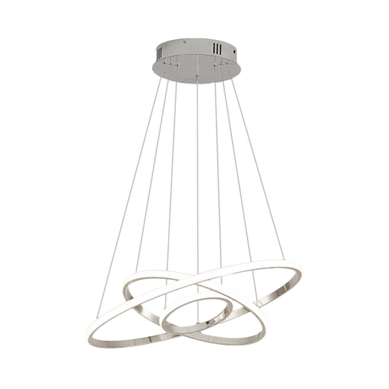 3/4 Lights Living Room Chandelier with Ring Acrylic Shade Modern Gold/Chrome Led Hanging Light Fixture in Warm Light