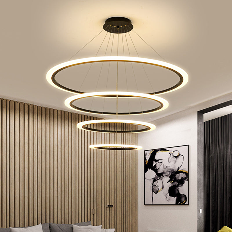 Acrylic contemporaneo a pendente ad anello Acrilico contemporaneo 1/2/3 Luci a LED Gold Hanging Light Aibro