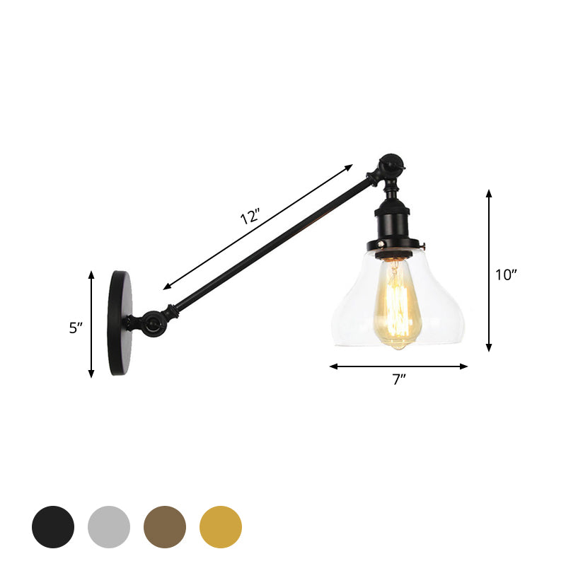 1 luminaire d'éclairage intérieur léger Ferme noire / bronze / application en laiton avec une nuance en verre transparent poire, 8 "/ 12" L bras