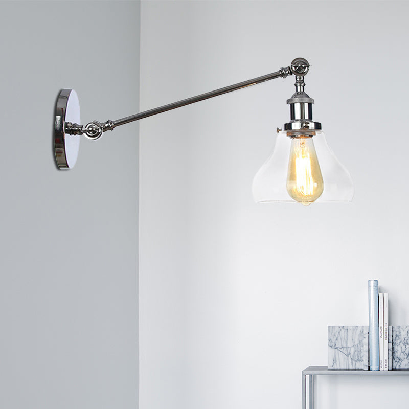 1 luminaire d'éclairage intérieur léger Ferme noire / bronze / application en laiton avec une nuance en verre transparent poire, 8 "/ 12" L bras