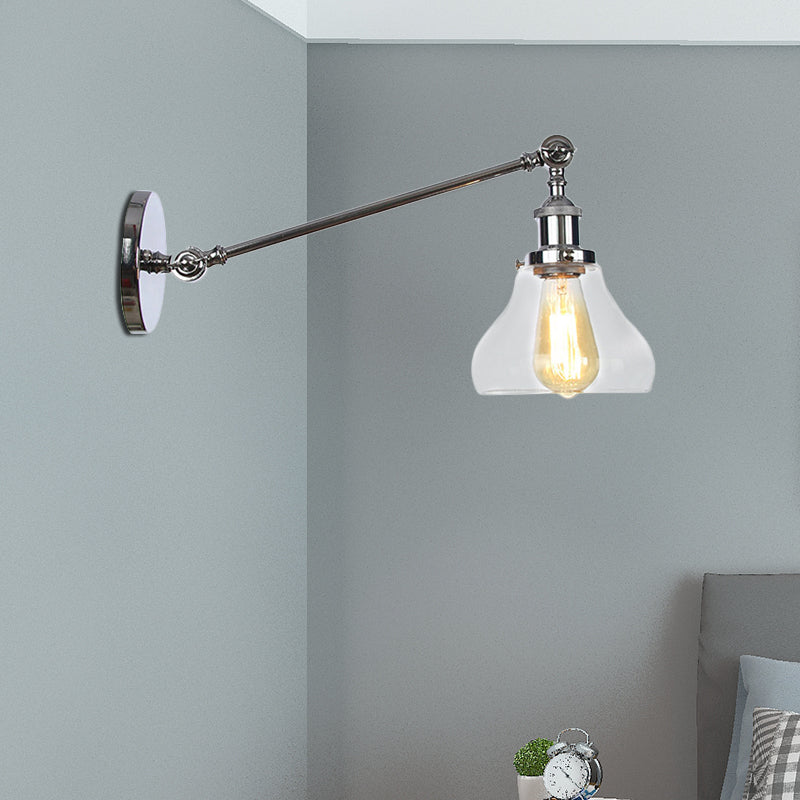 1 luminaire d'éclairage intérieur léger Ferme noire / bronze / application en laiton avec une nuance en verre transparent poire, 8 "/ 12" L bras