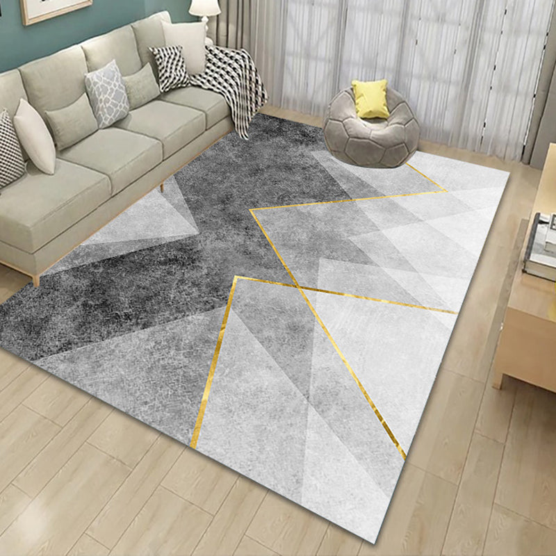 Gray Modern Rug Polyester Geometry Rug Stain Resistant Rug for Drawing Room