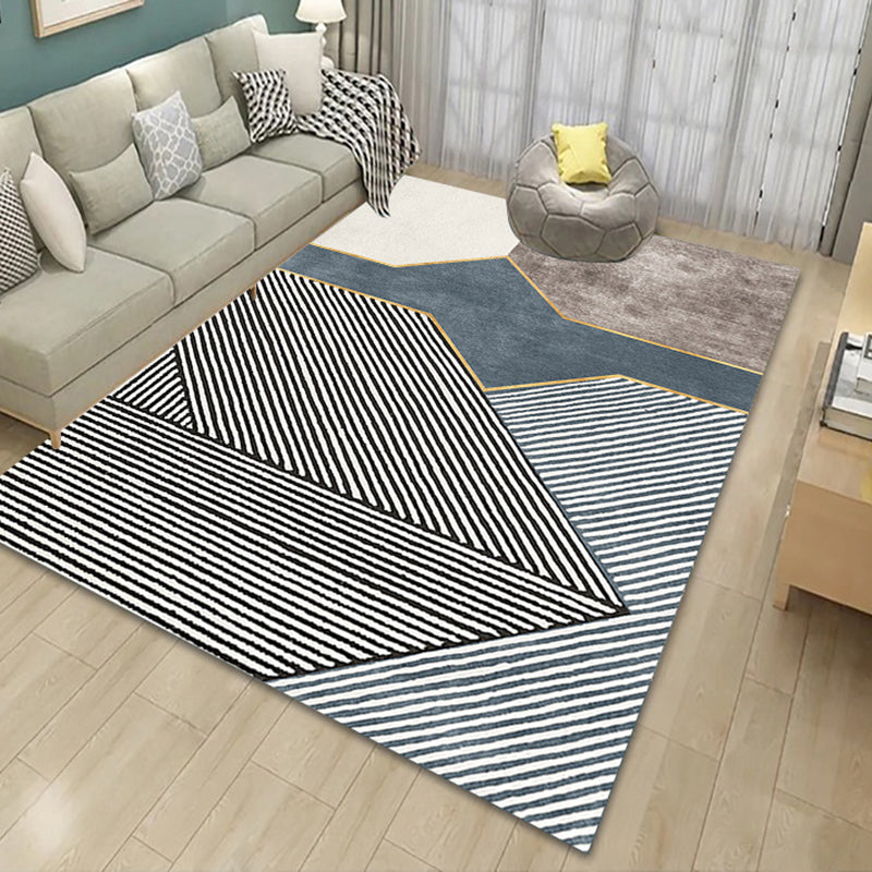 Gray Modern Rug Polyester Geometry Rug Stain Resistant Rug for Drawing Room