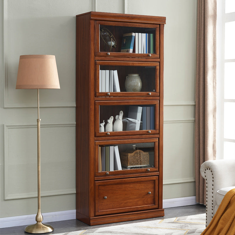 Wooden Standard Bookcase Modern Style Closed Back Vertical Bookshelf With Door