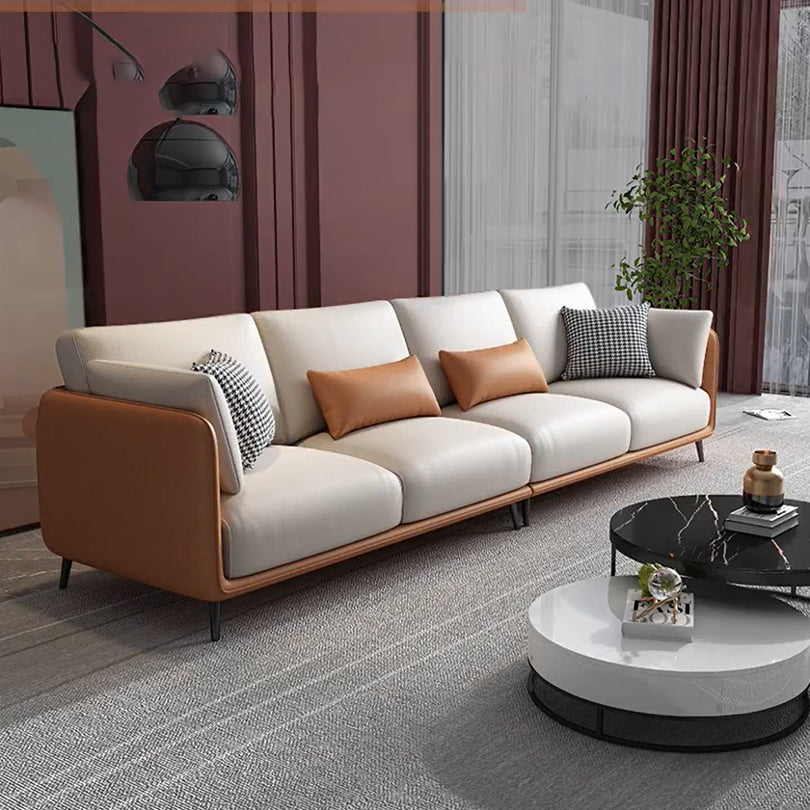 Faux Leather Stain Resistant Contemporary Standard Sofa in Orange and Beige