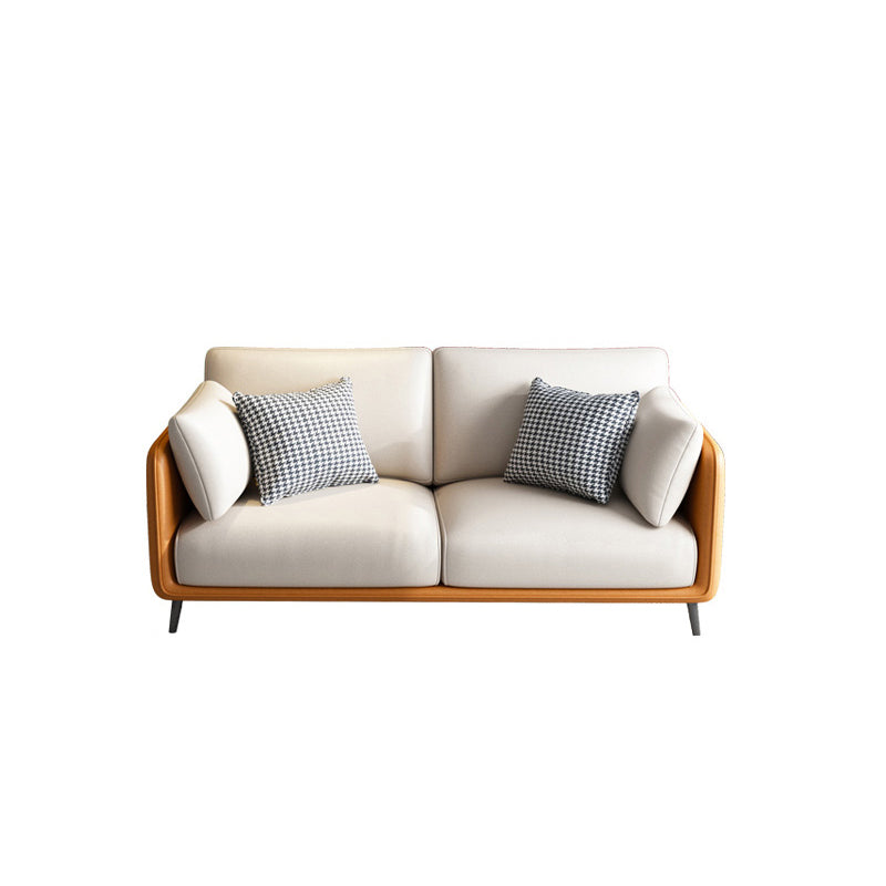 Faux Leather Stain Resistant Contemporary Standard Sofa in Orange and Beige