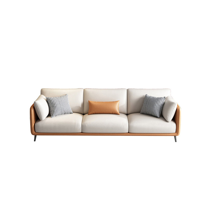 Faux Leather Stain Resistant Contemporary Standard Sofa in Orange and Beige