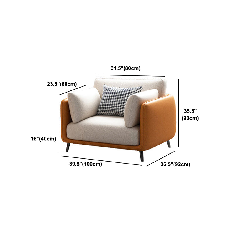 Faux Leather Stain Resistant Contemporary Standard Sofa in Orange and Beige