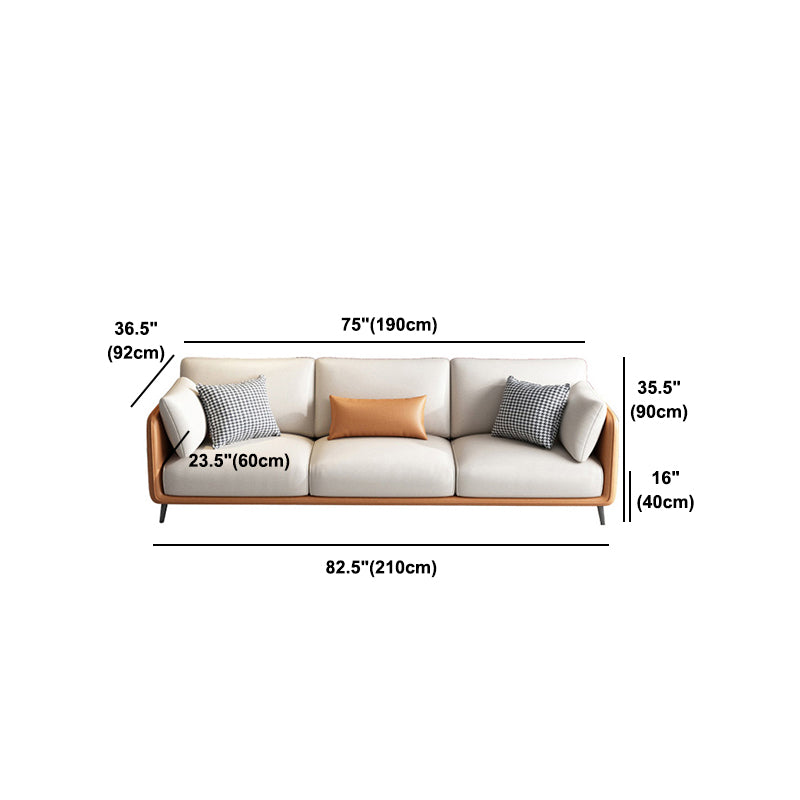 Faux Leather Stain Resistant Contemporary Standard Sofa in Orange and Beige