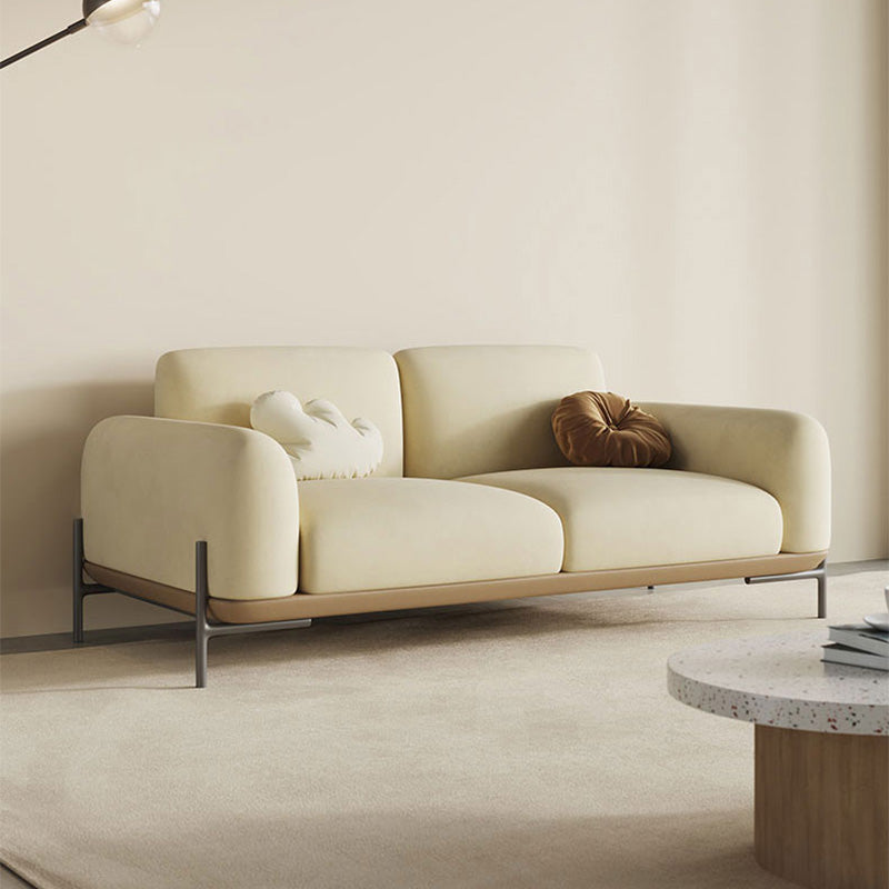 Standard Contemporary Faux Leather / Velvet Sofa Couch in Beige