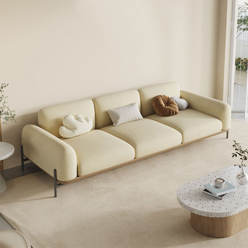 Standard Contemporary Faux Leather / Velvet Sofa Couch in Beige
