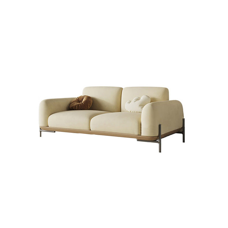 Standard Contemporary Faux Leather / Velvet Sofa Couch in Beige