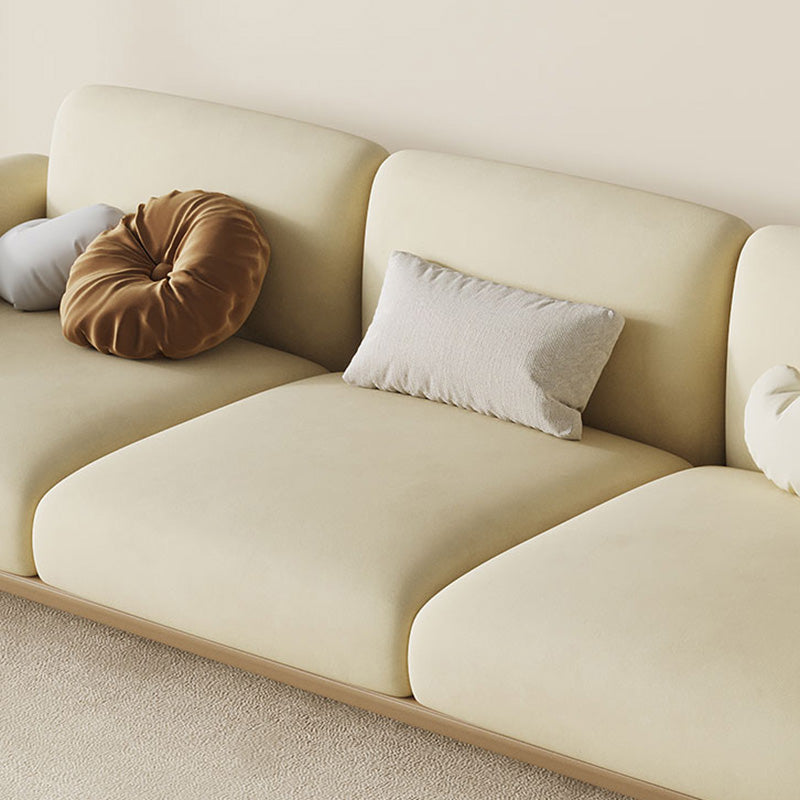 Standard Contemporary Faux Leather / Velvet Sofa Couch in Beige
