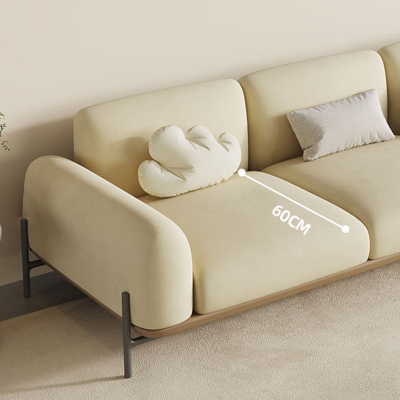 Standard Contemporary Faux Leather / Velvet Sofa Couch in Beige