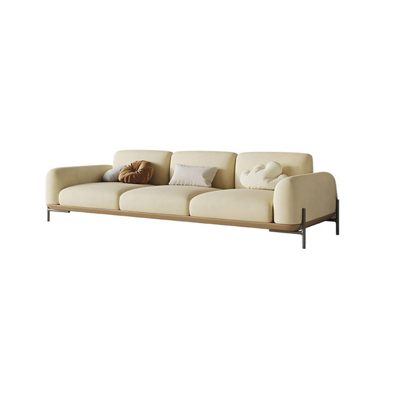 Standard Contemporary Faux Leather / Velvet Sofa Couch in Beige