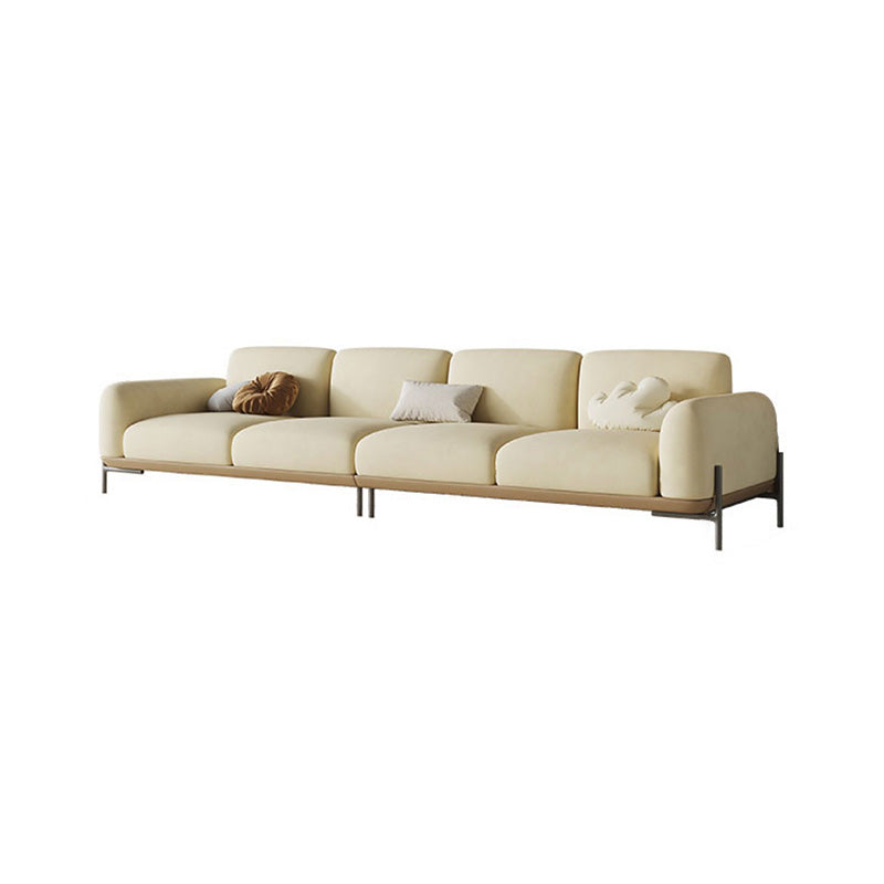 Standard Contemporary Faux Leather / Velvet Sofa Couch in Beige