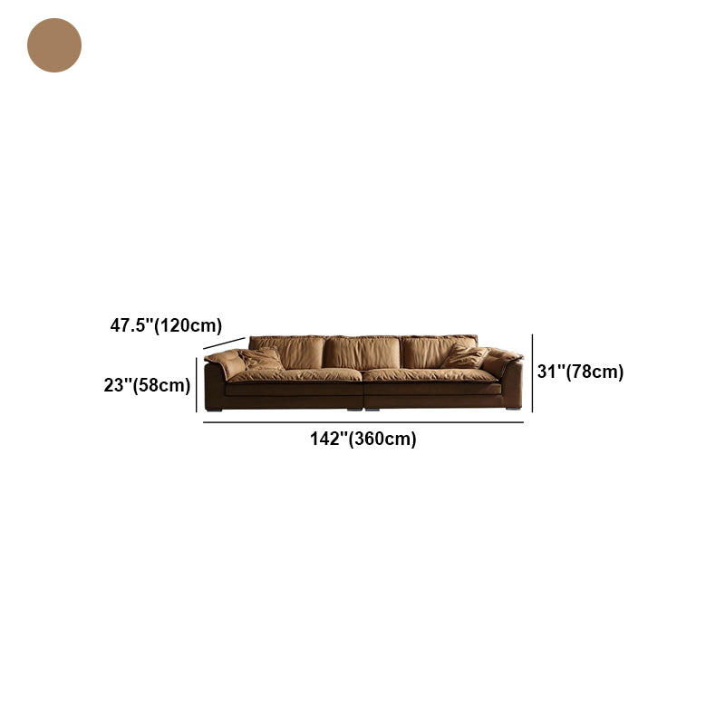 Modern Faux Leather Brown Sofa Pillow Top Arm Cushions Sofa & Chaise