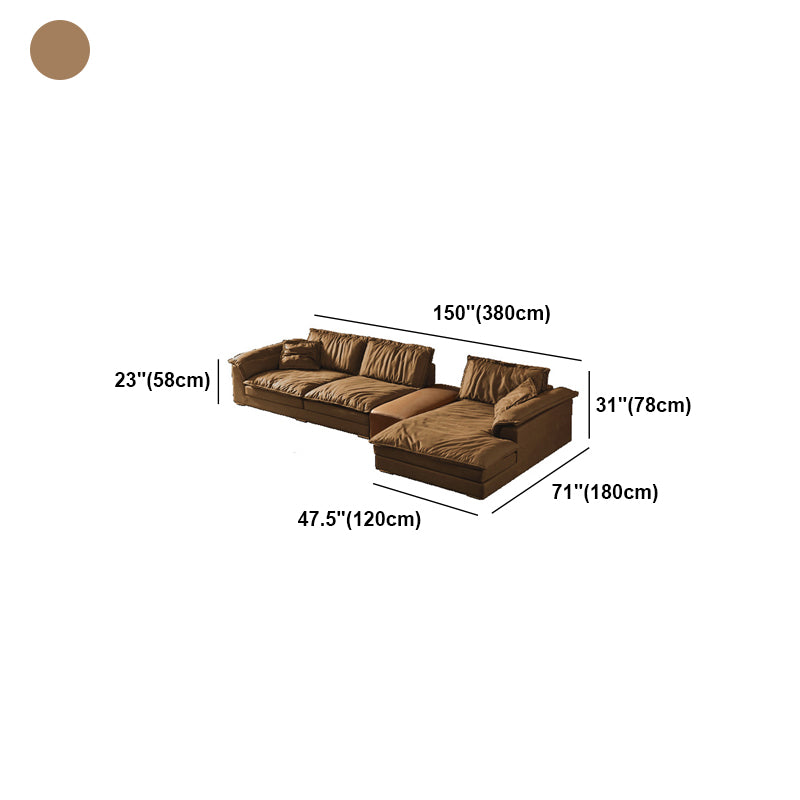 Modern Faux Leather Brown Sofa Pillow Top Arm Cushions Sofa & Chaise