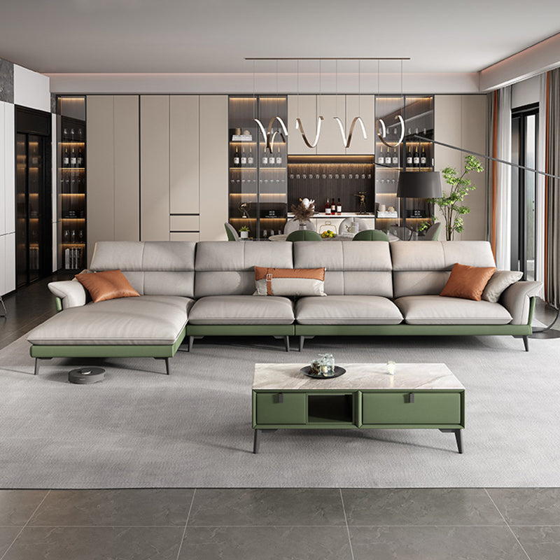 Pillow Arms Contemporary Stain-Resistant Faux Leather Sofa & Chaise