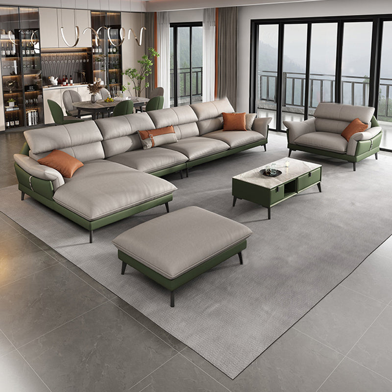 Pillow Arms Contemporary Stain-Resistant Faux Leather Sofa & Chaise
