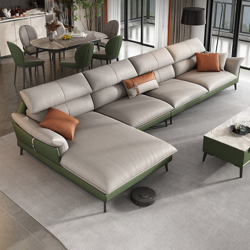 Pillow Arms Contemporary Stain-Resistant Faux Leather Sofa & Chaise