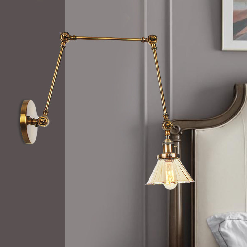 Industrial Cone Wall Mounted Light 1 Light 
Clear/Amber Glass Sconce in Black/Bronze/Brass with Arm, 8"+8"/8"+8"+8" Long
