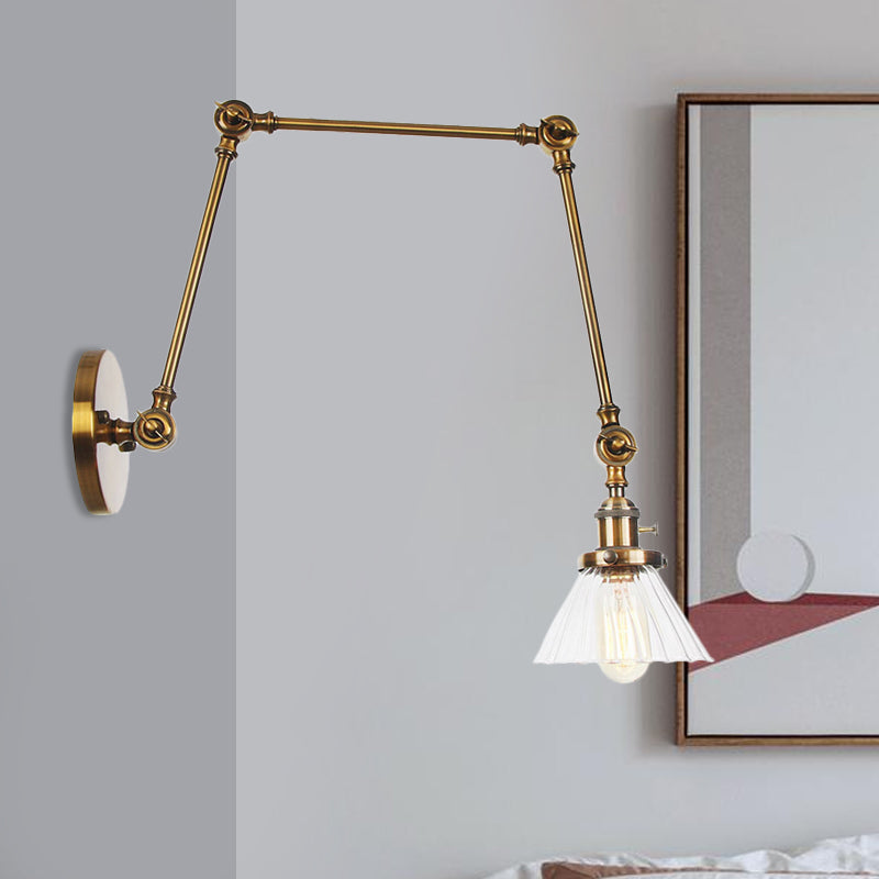 Industrial Cone Wall Mounted Light 1 Light 
Clear/Amber Glass Sconce in Black/Bronze/Brass with Arm, 8"+8"/8"+8"+8" Long