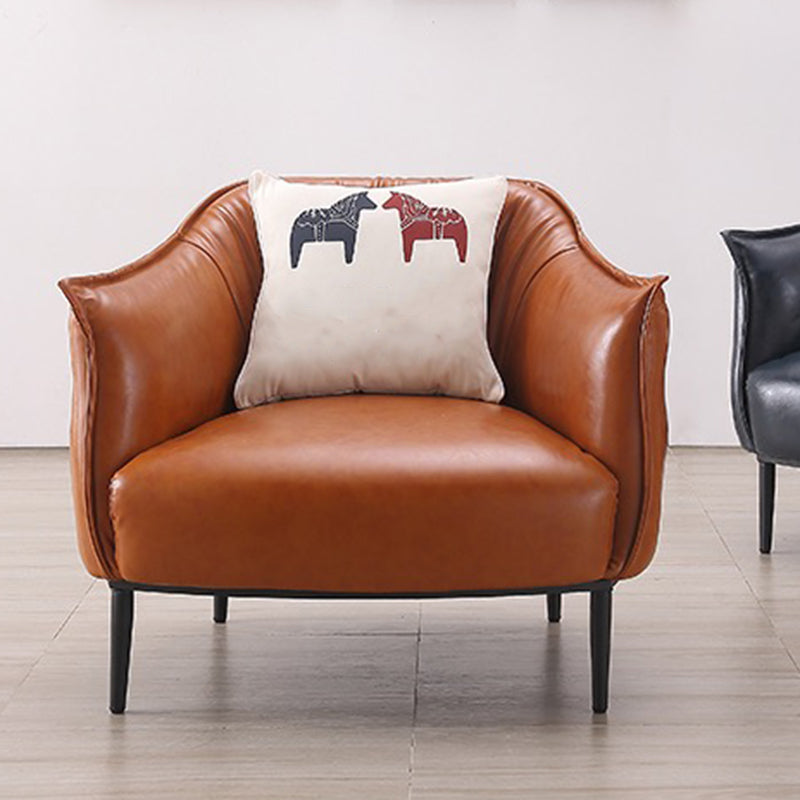 Solid Color Living Room Faux Leather Arms Included Basic Four Leg Barrel Chair