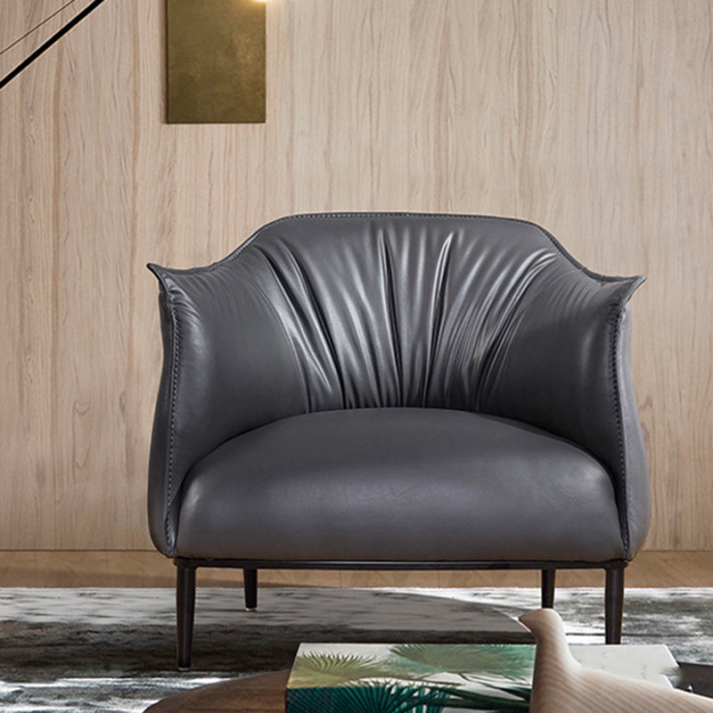 Solid Color Living Room Faux Leather Arms Included Basic Four Leg Barrel Chair