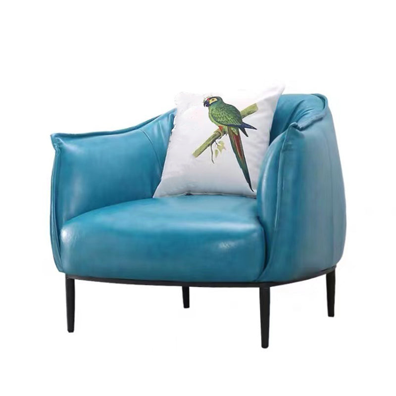 Solid Color Living Room Faux Leather Arms Included Basic Four Leg Barrel Chair